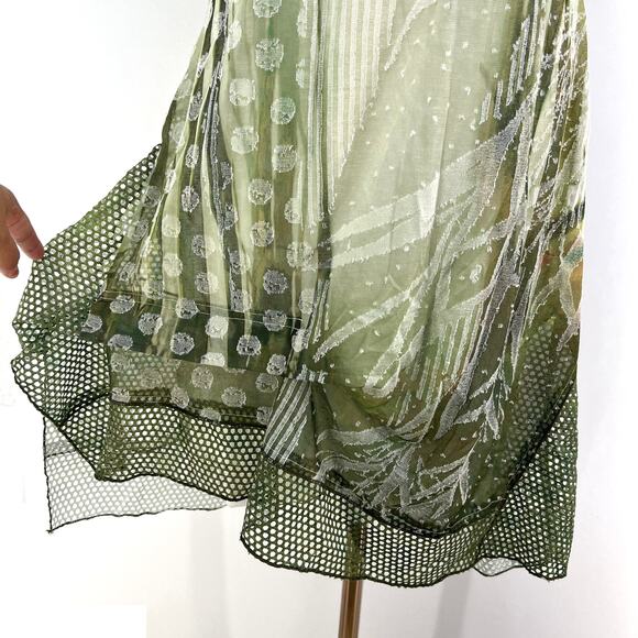 Alberto Makali Green Sleeveless Dress Asymmetrical Handkerchief Mesh Hem - Picture 5 of 7
